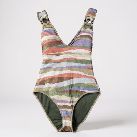 Becca by Rebecca Virtue One-Piece Swimsuit Canyon View Londyn Ring Gold Stripped - Picture 2 of 10